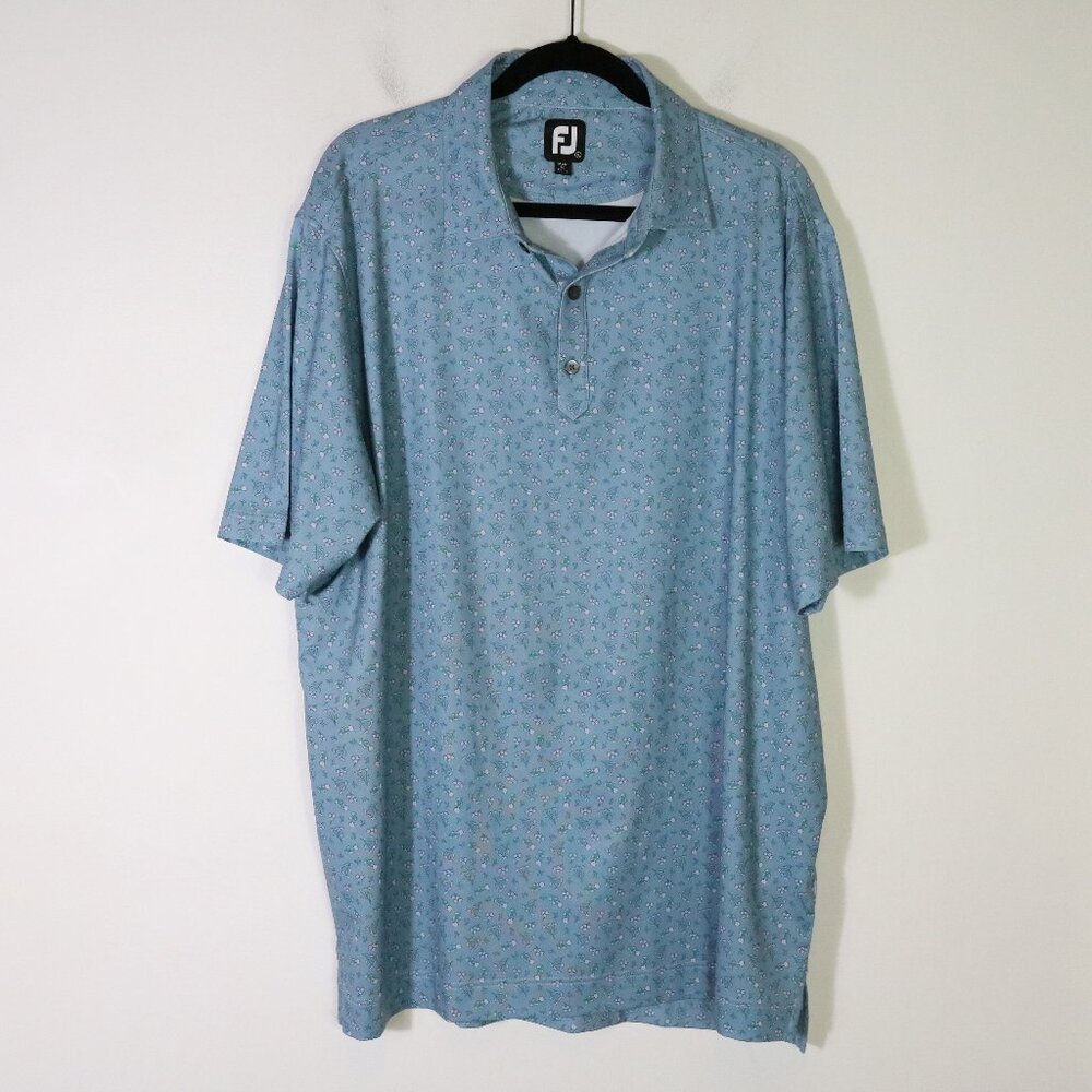Footjoy Floral Performance Golf Polo Size XL Blue Stretch Short Sleeve Athletic